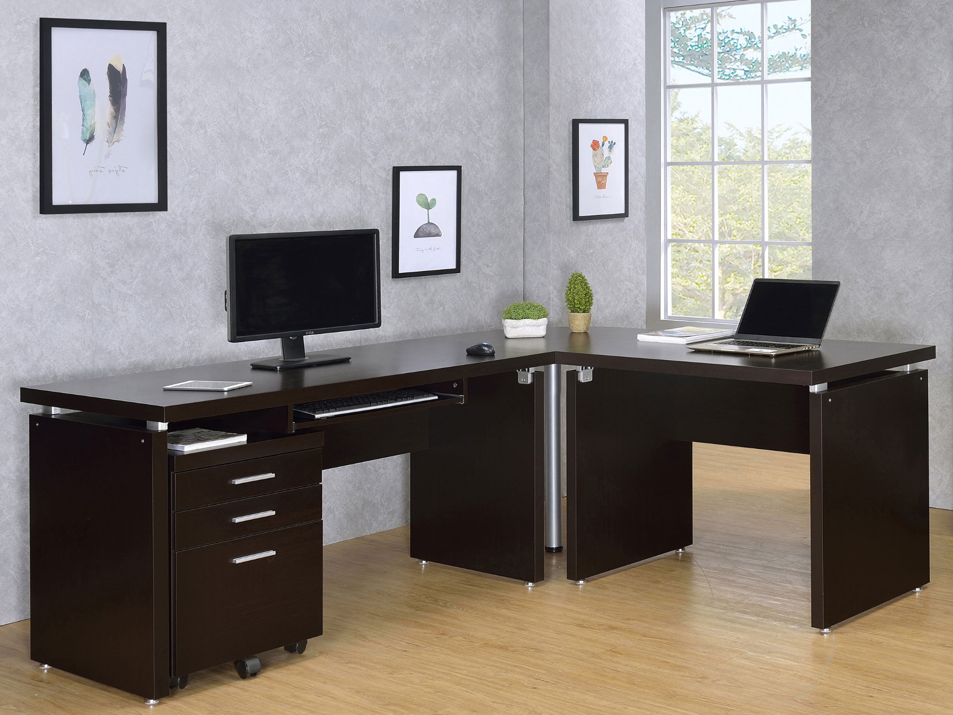 Espresso L-Shaped Desk Set
