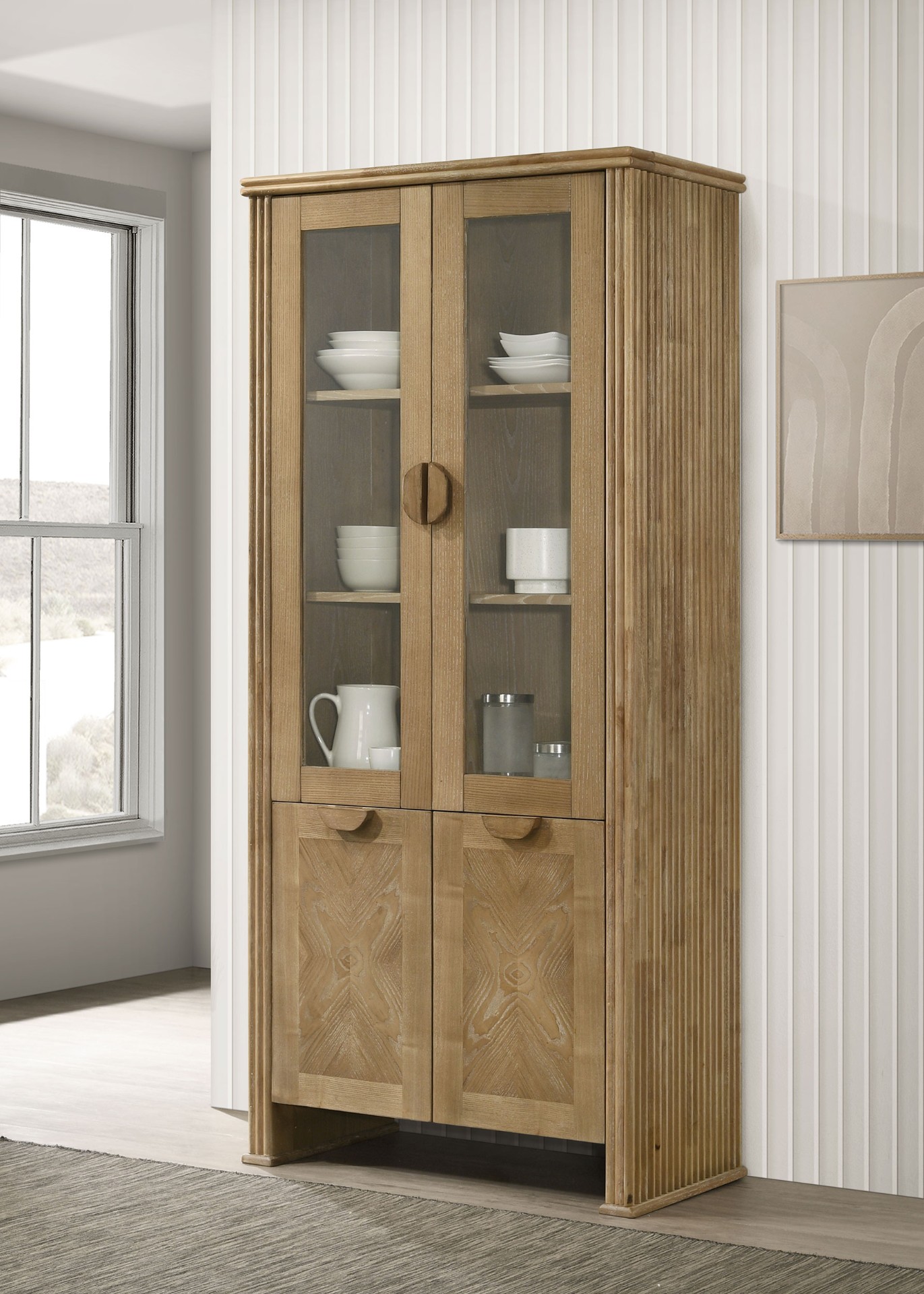 Fluted Oak China Cabinet